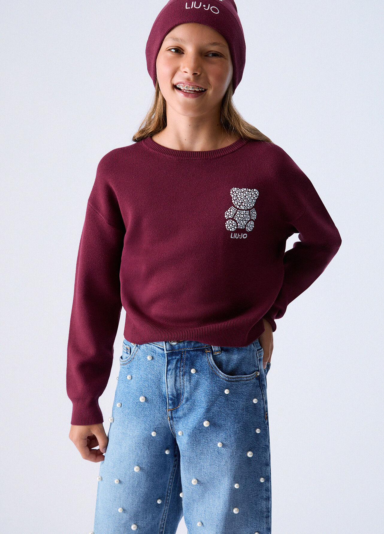 Maglia con ricamo gioiello - DARK RED