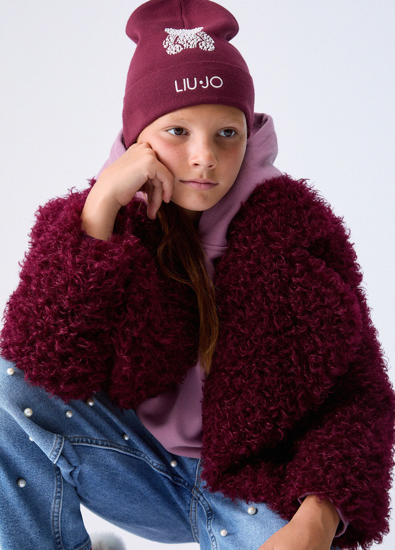 Cappello in maglia con strass - DARK RED