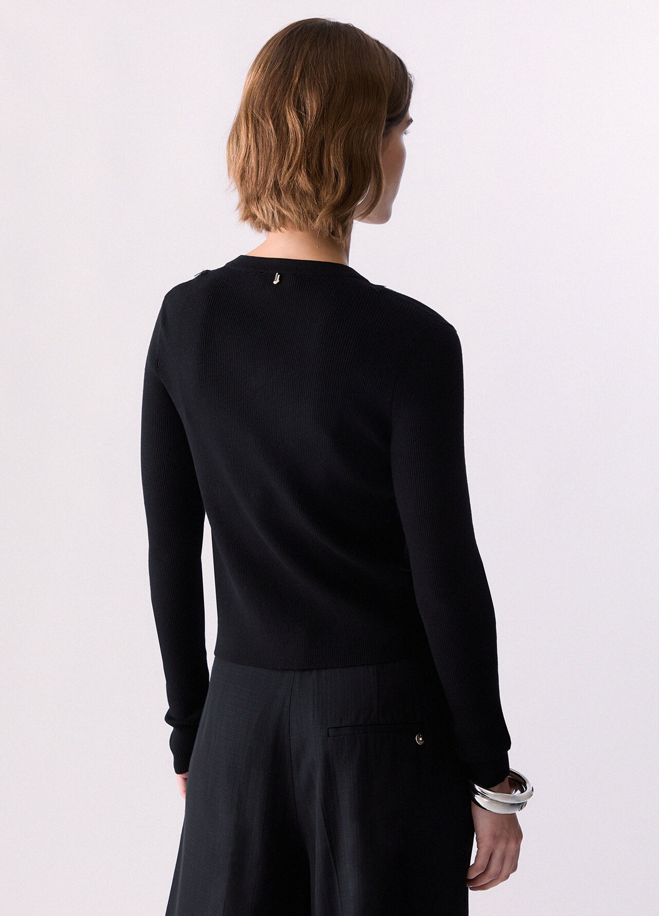 Cardigan con inserto in pizzo - BLACK