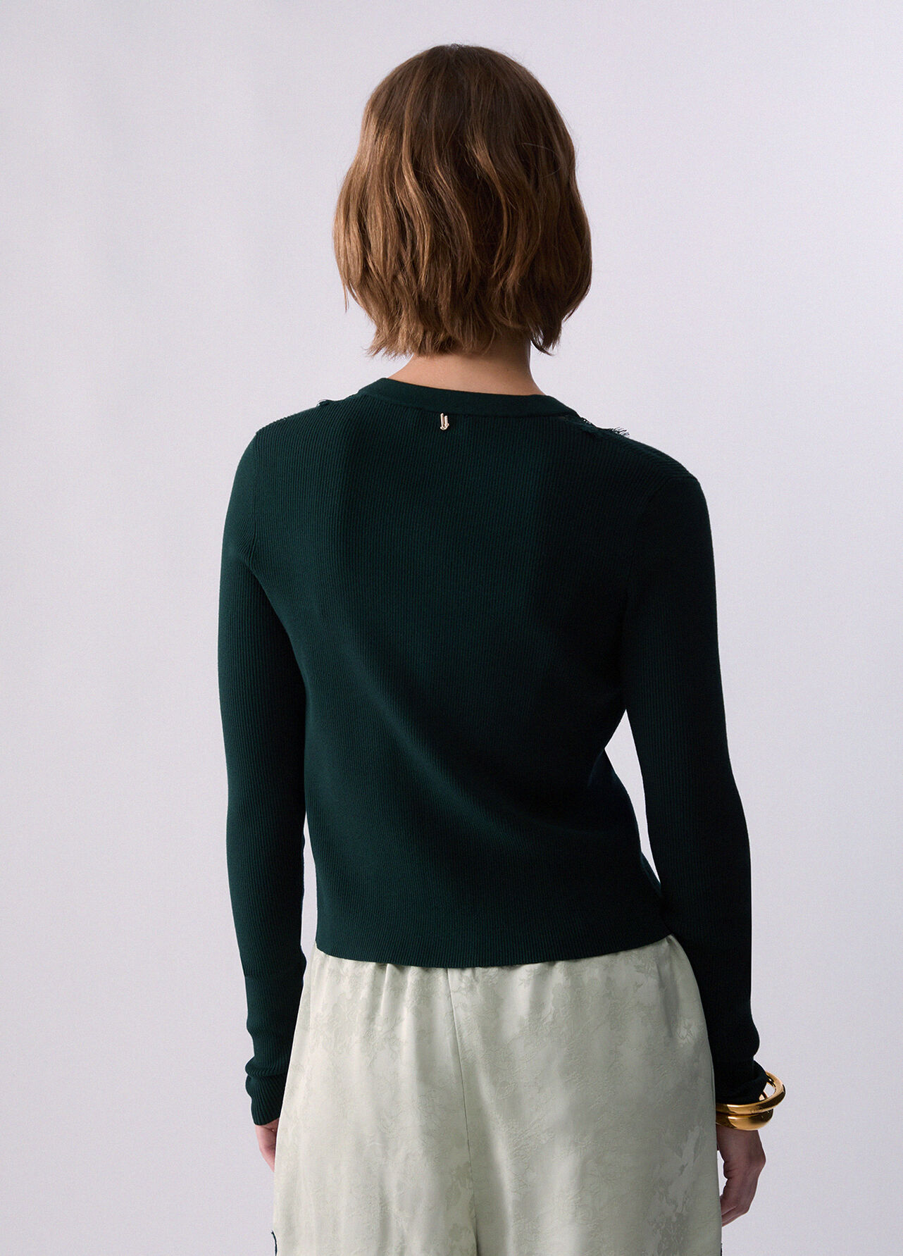 Cardigan con inserto in pizzo - DARK GREEN
