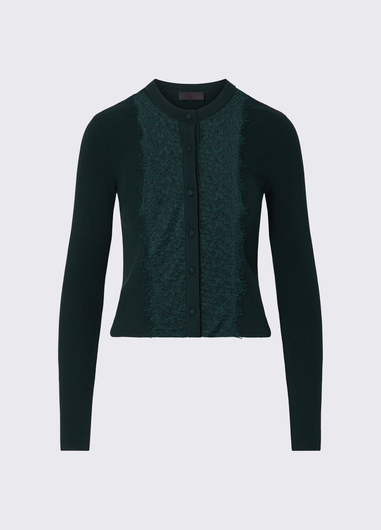 Cardigan con inserto in pizzo - DARK GREEN