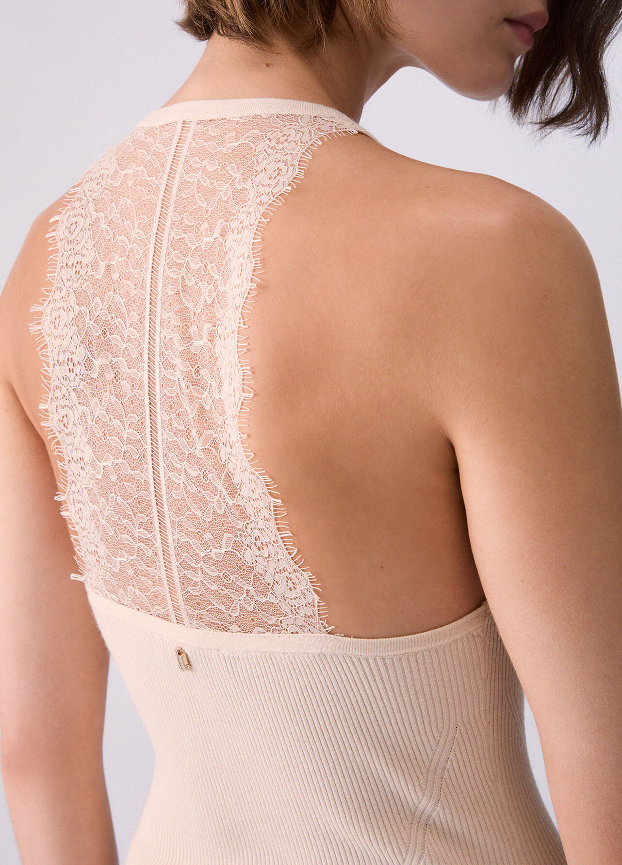Body con inserto in pizzo - CREAM