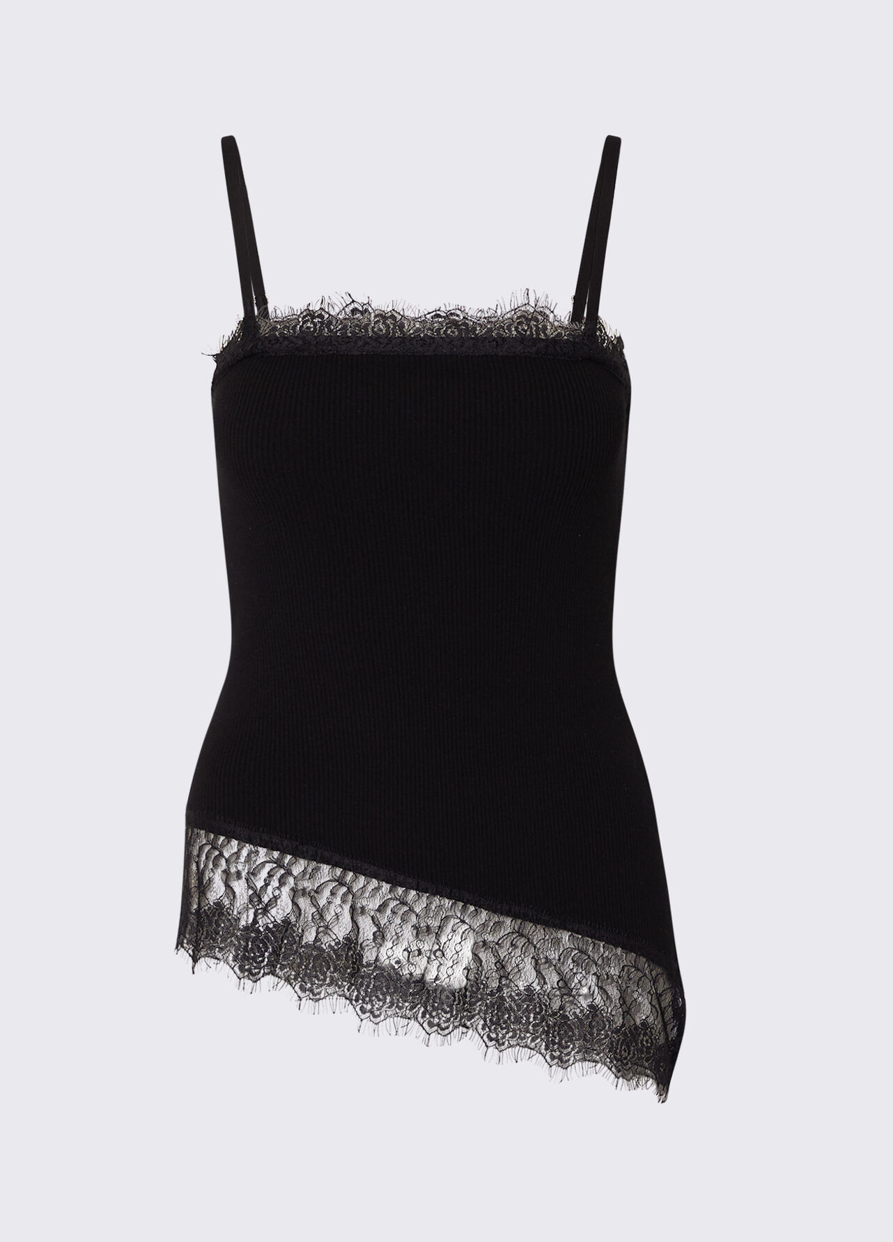 Top asimmetrico con dettagli in pizzo - BLACK