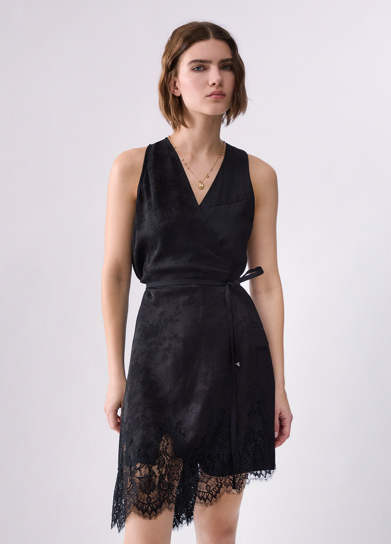 Abito corto jacquard - BLACK