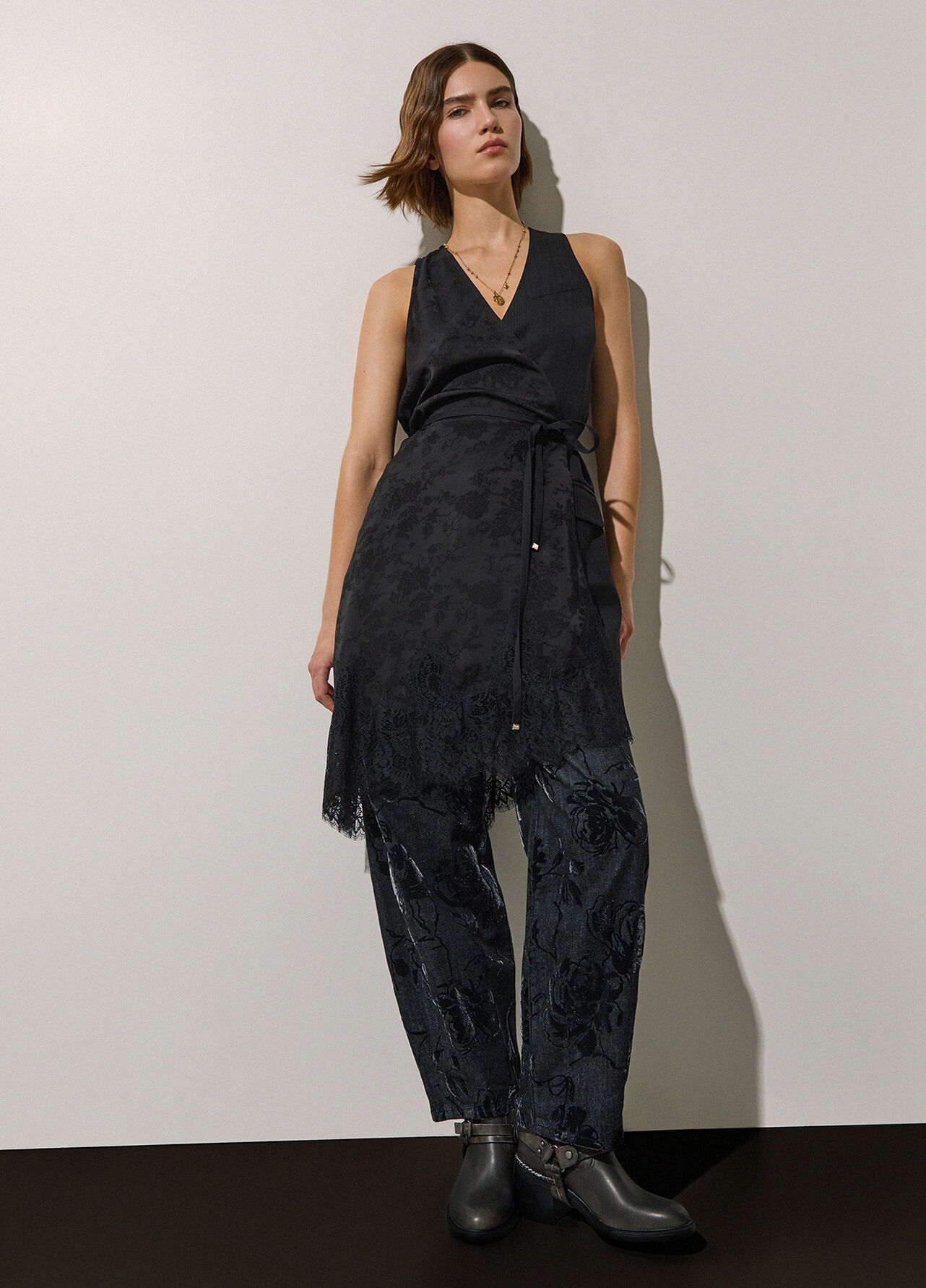 Abito corto jacquard - BLACK