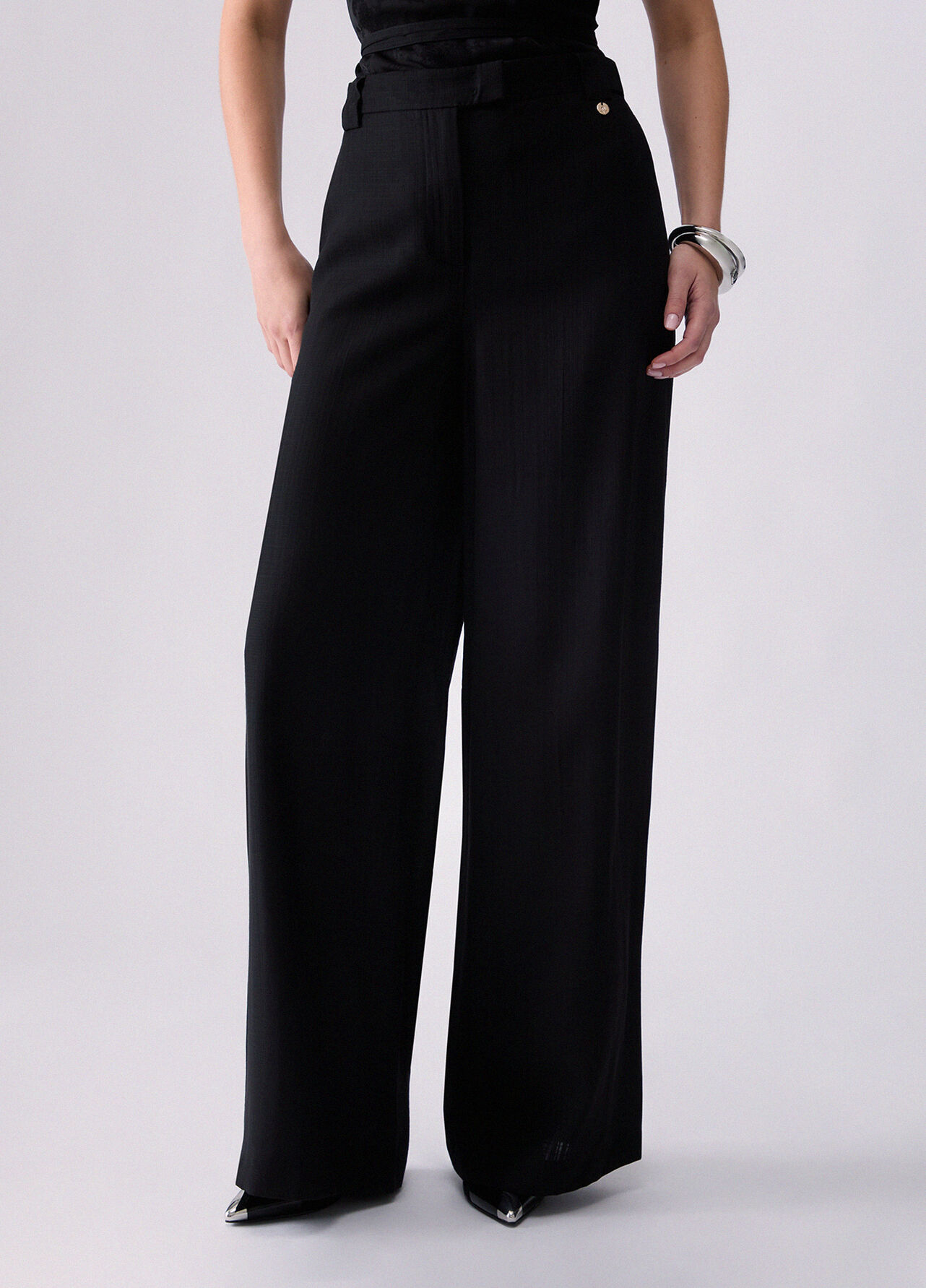 Pantaloni in viscosa fiammata - BLACK