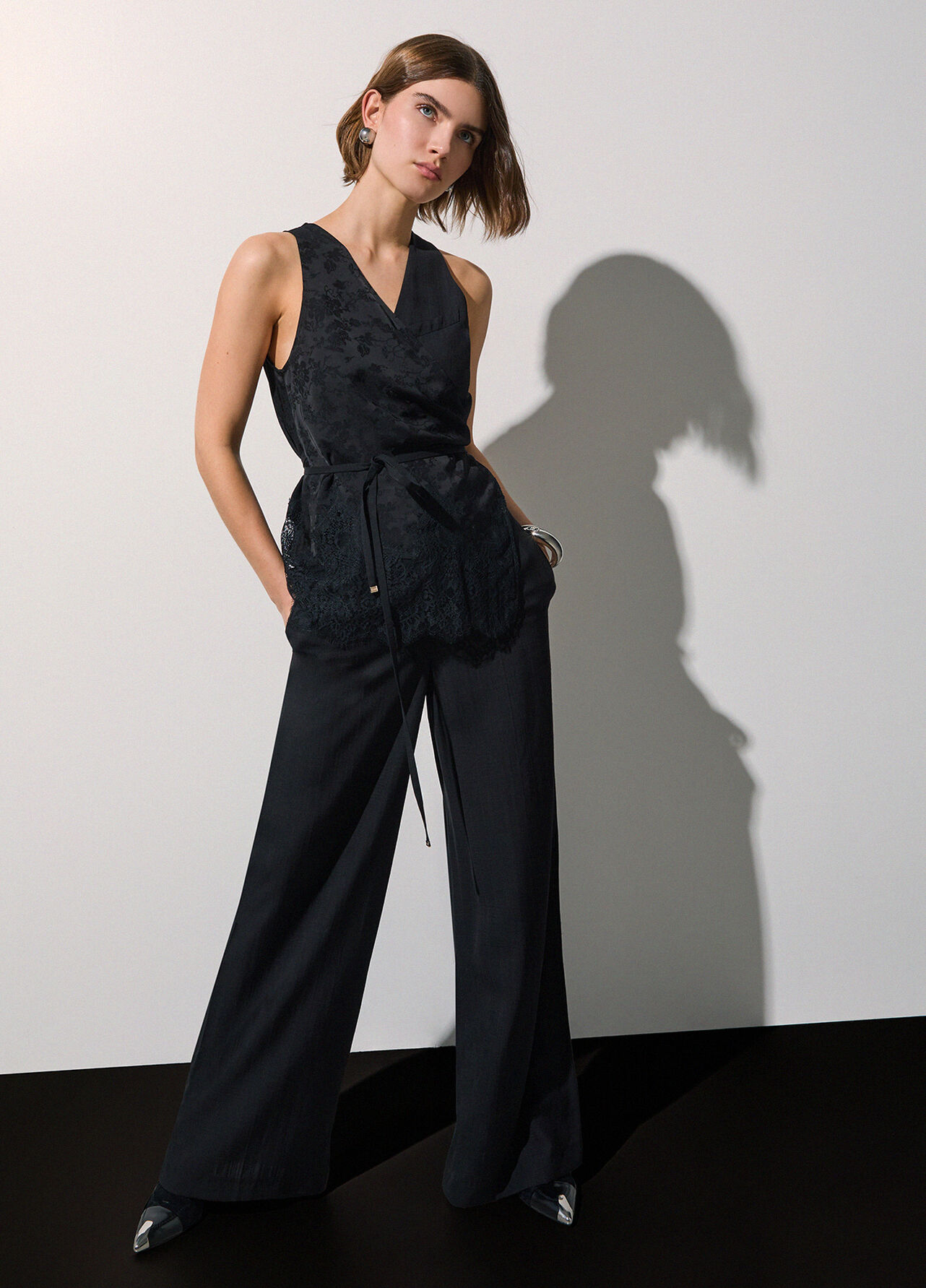 Pantaloni in viscosa fiammata - BLACK