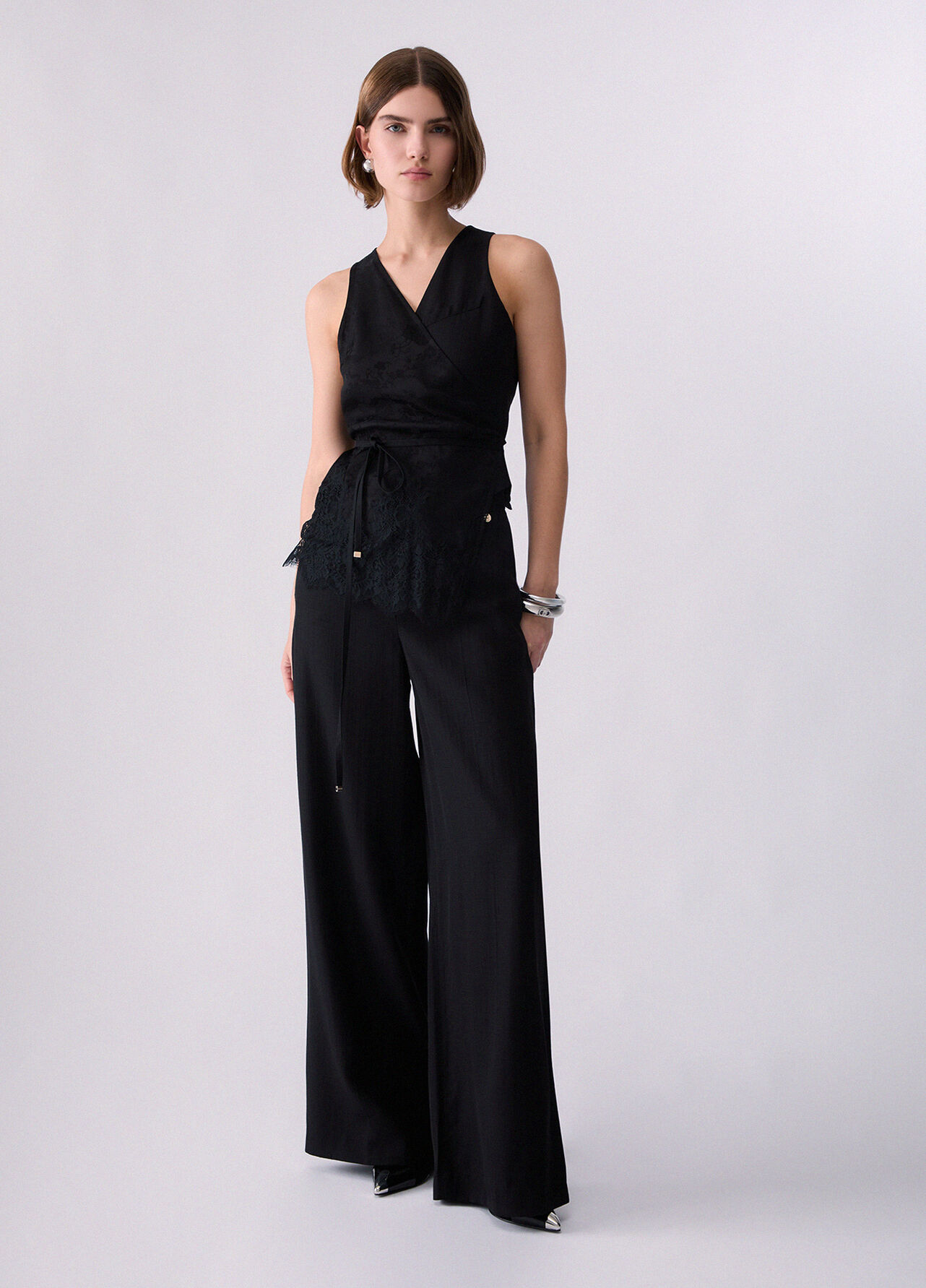 Pantaloni in viscosa fiammata - BLACK