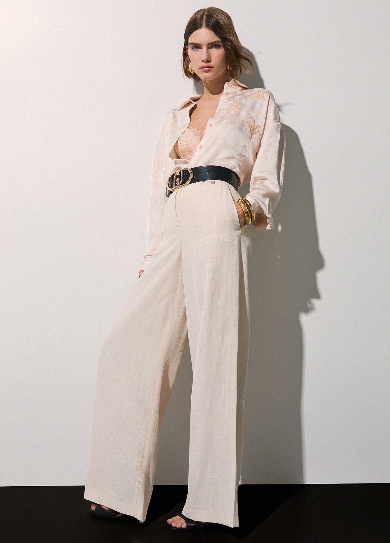 Pantaloni in viscosa fiammata - CREAM