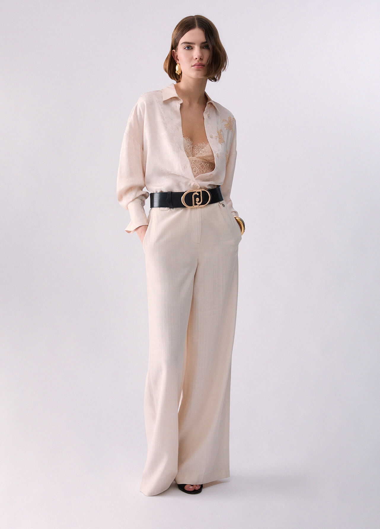 Pantaloni in viscosa fiammata - CREAM