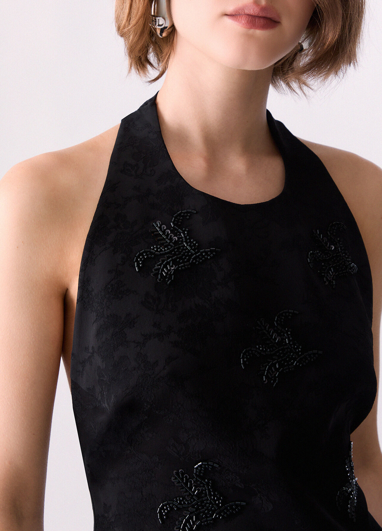 Top jacquard con ricami gioiello - BLACK