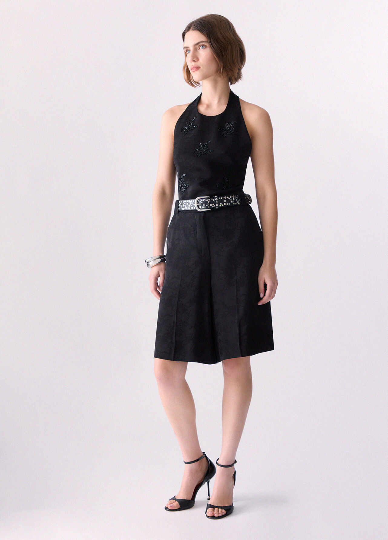 Top jacquard con ricami gioiello - BLACK