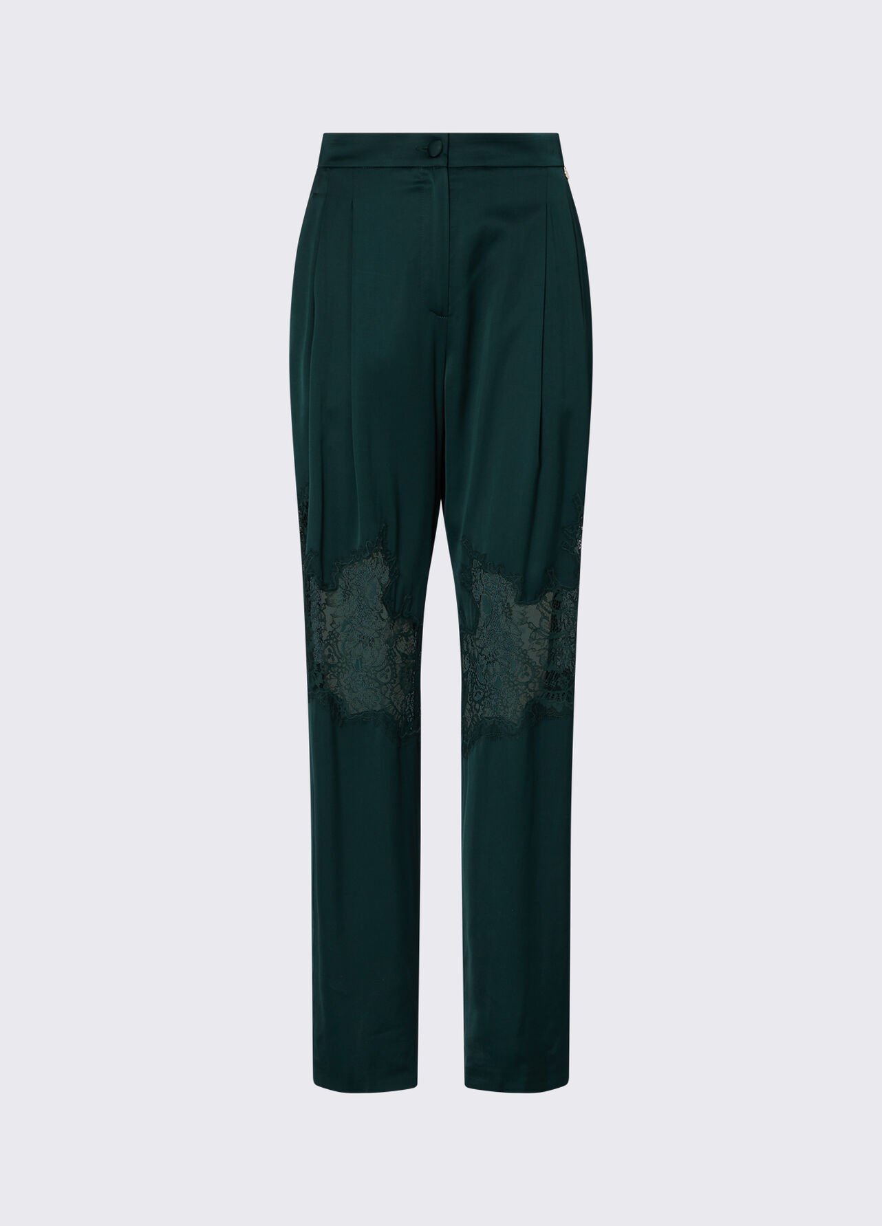 Pantaloni in raso con dettagli in pizzo - DARK GREEN
