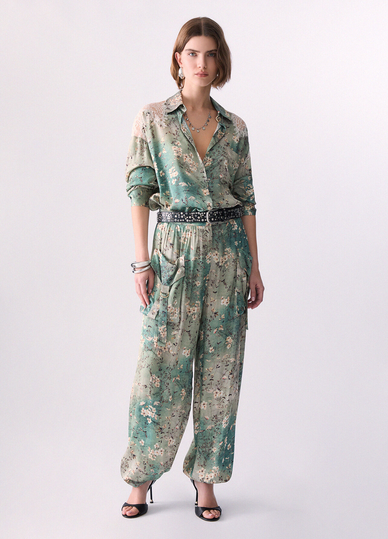 Camicia in raso stampato - LIGHT BLUE FLORAL