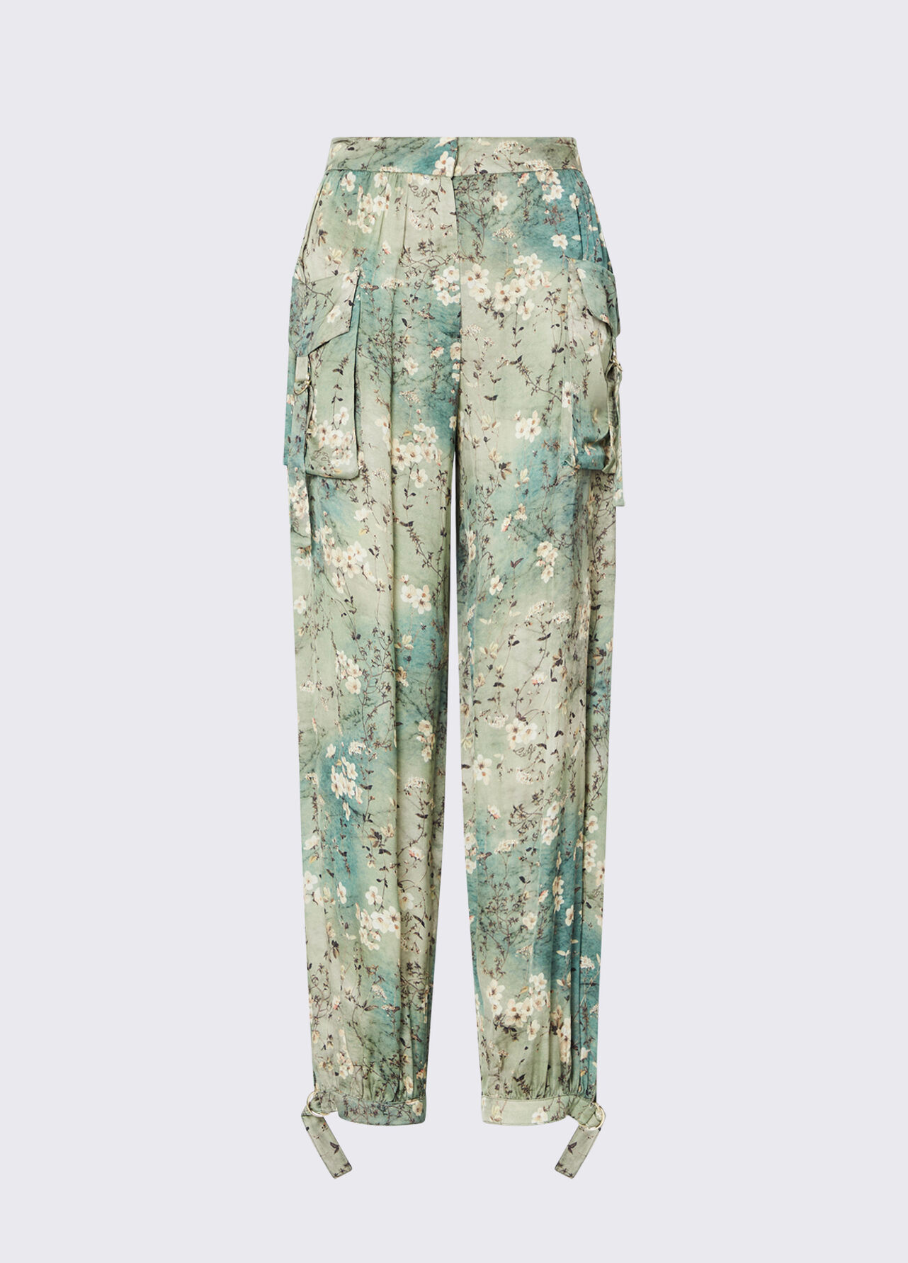 Pantaloni in raso stampato - LIGHT BLUE FLORAL