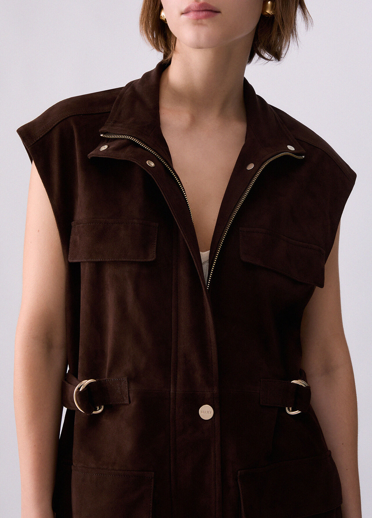 Gilet in suede - COCOA BROWN