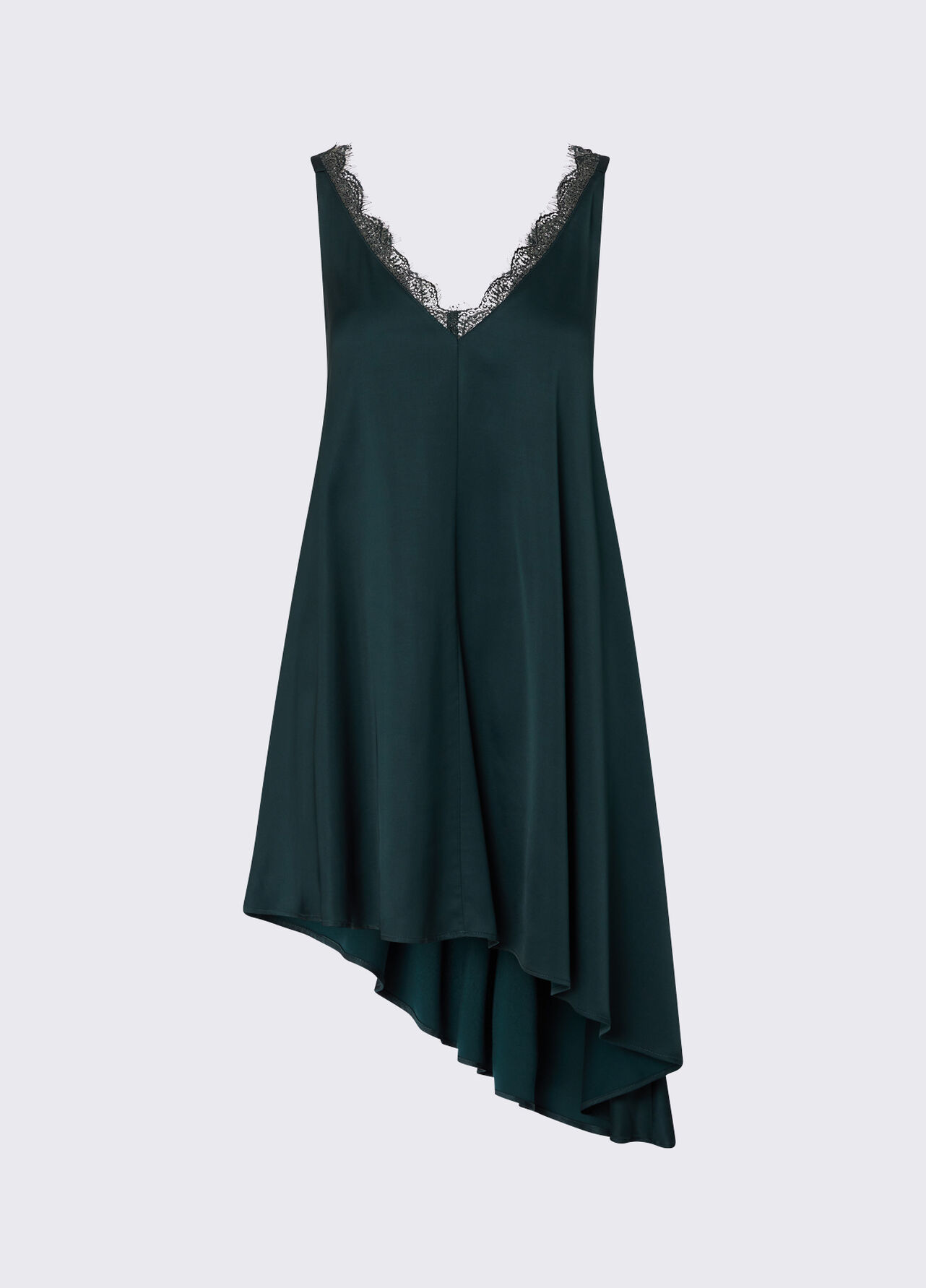 Abito asimmetrico in raso - DARK GREEN