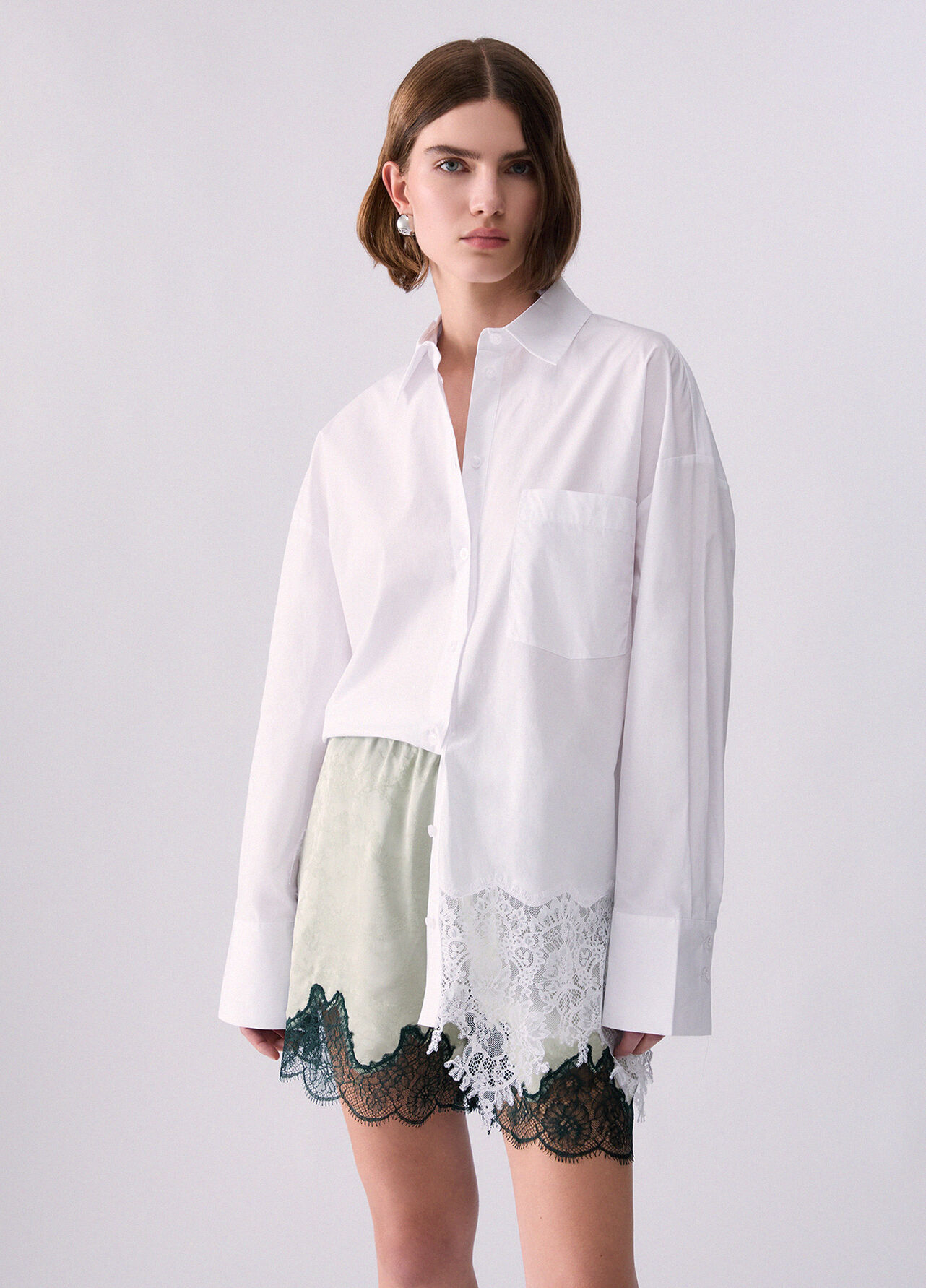 Camicia in popeline con pizzo - OPTIC WHITE