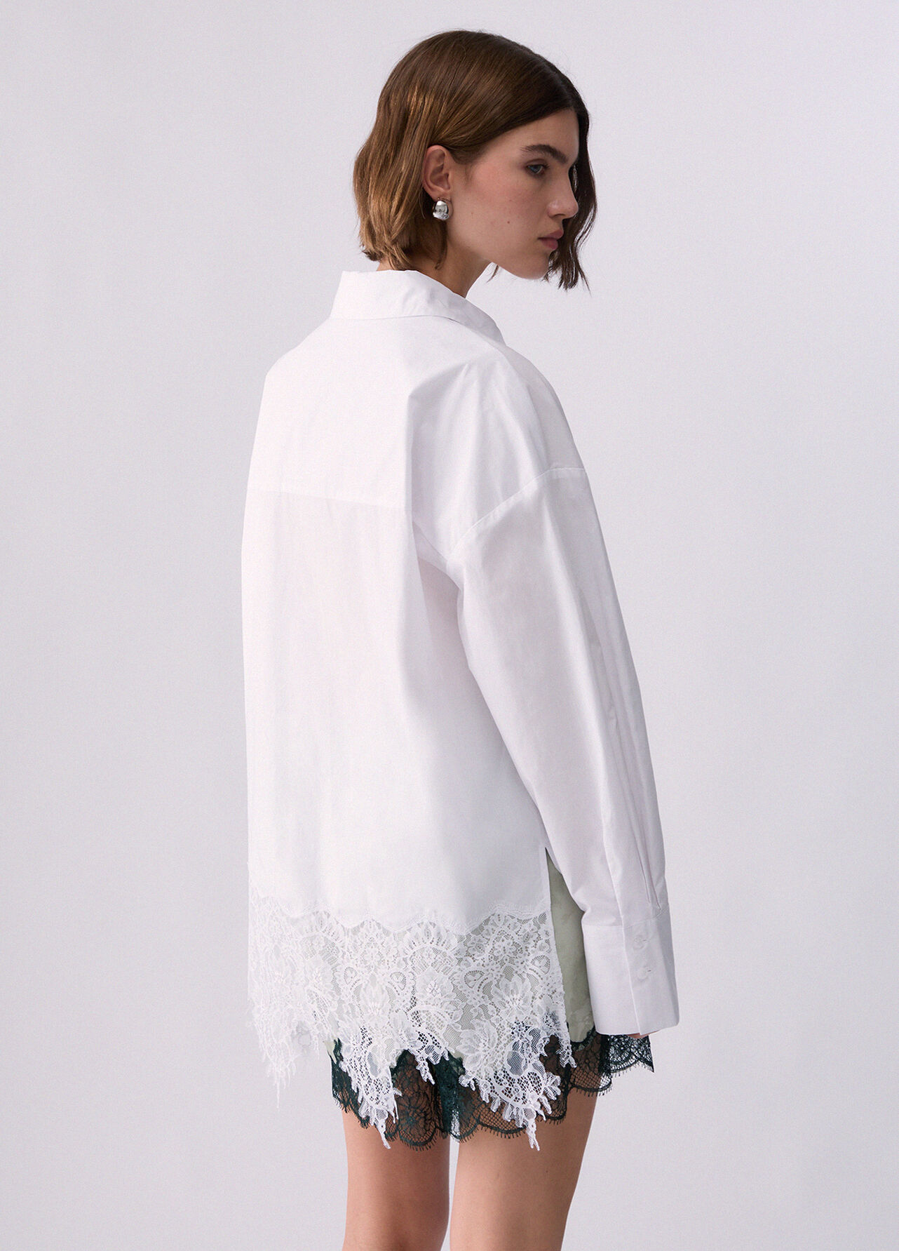 Camicia in popeline con pizzo - OPTIC WHITE