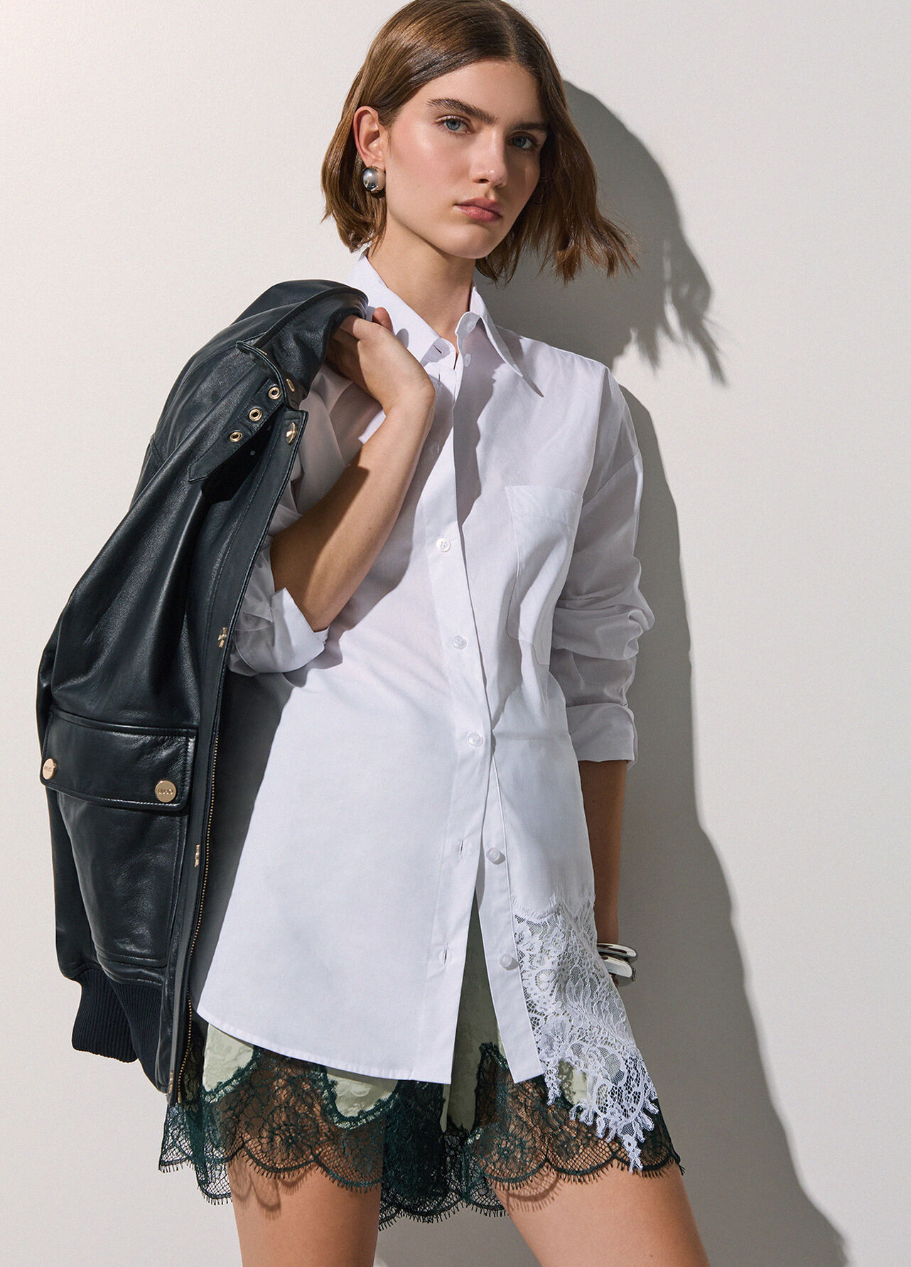 Camicia in popeline con pizzo - OPTIC WHITE