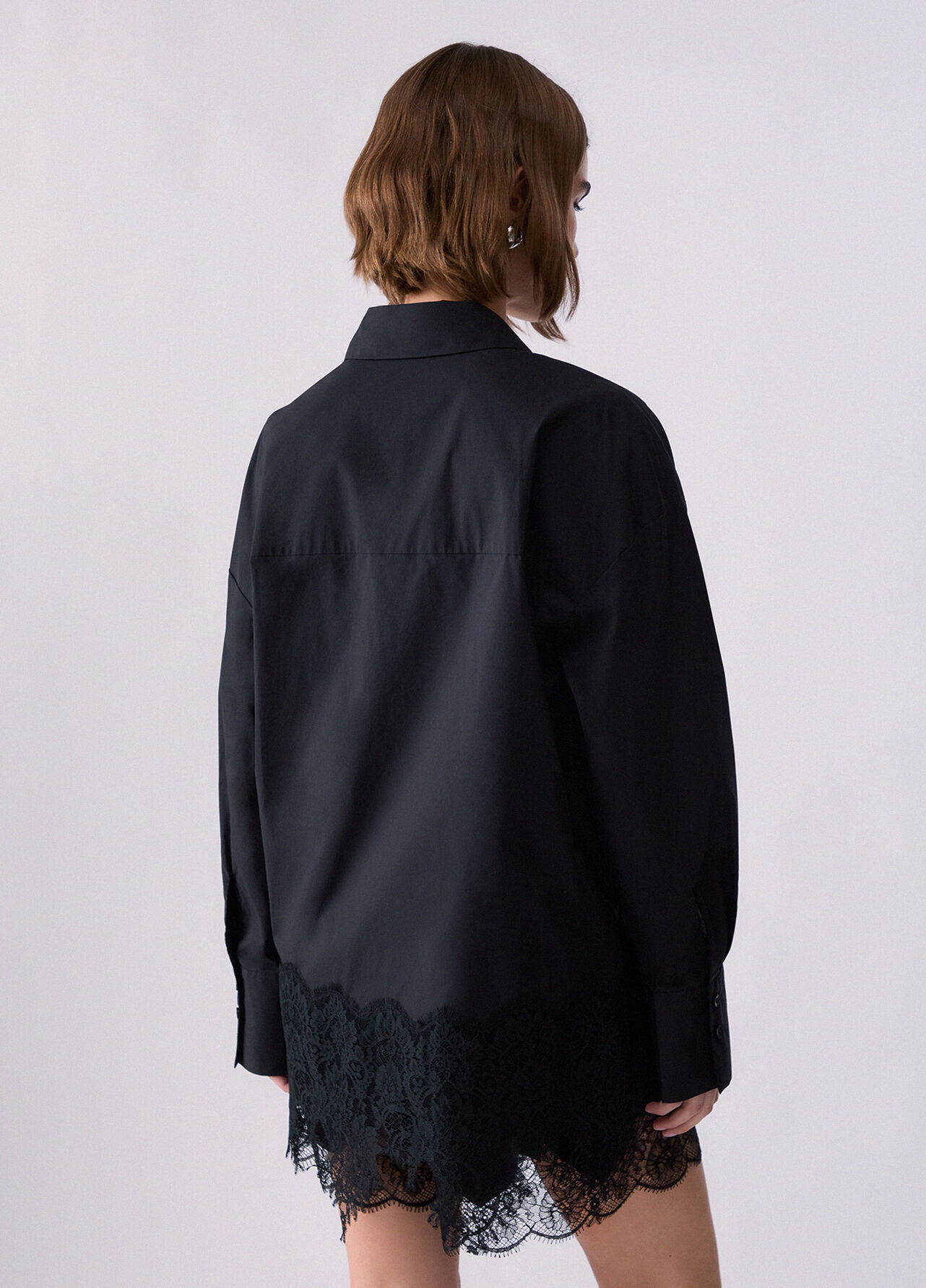 Camicia in popeline con pizzo - BLACK