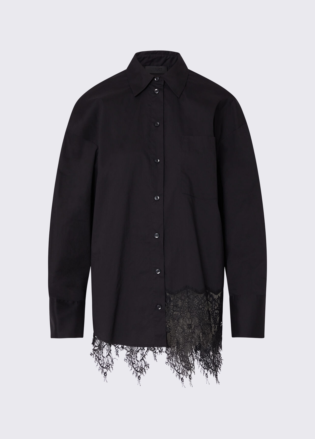 Camicia in popeline con pizzo - BLACK