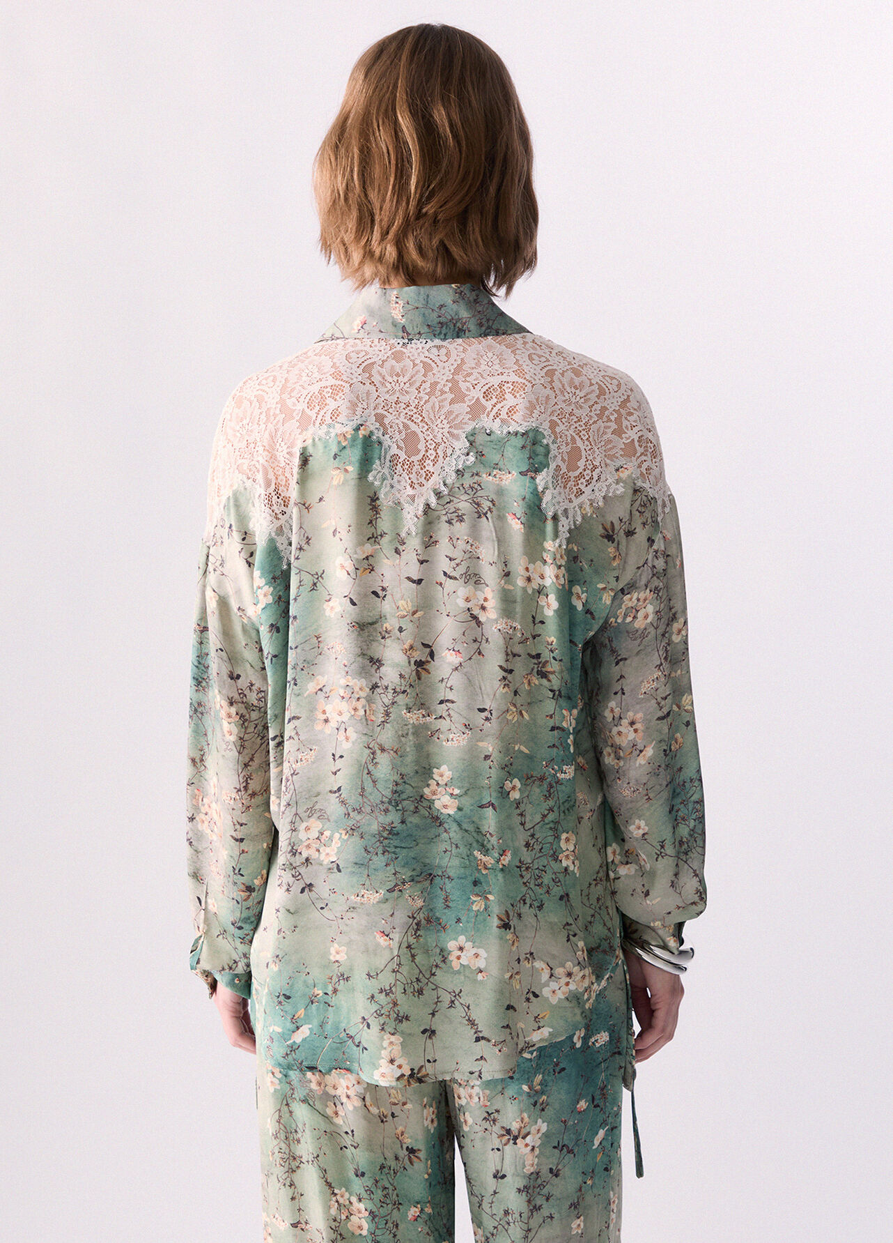 Camicia in raso stampato - LIGHT BLUE FLORAL