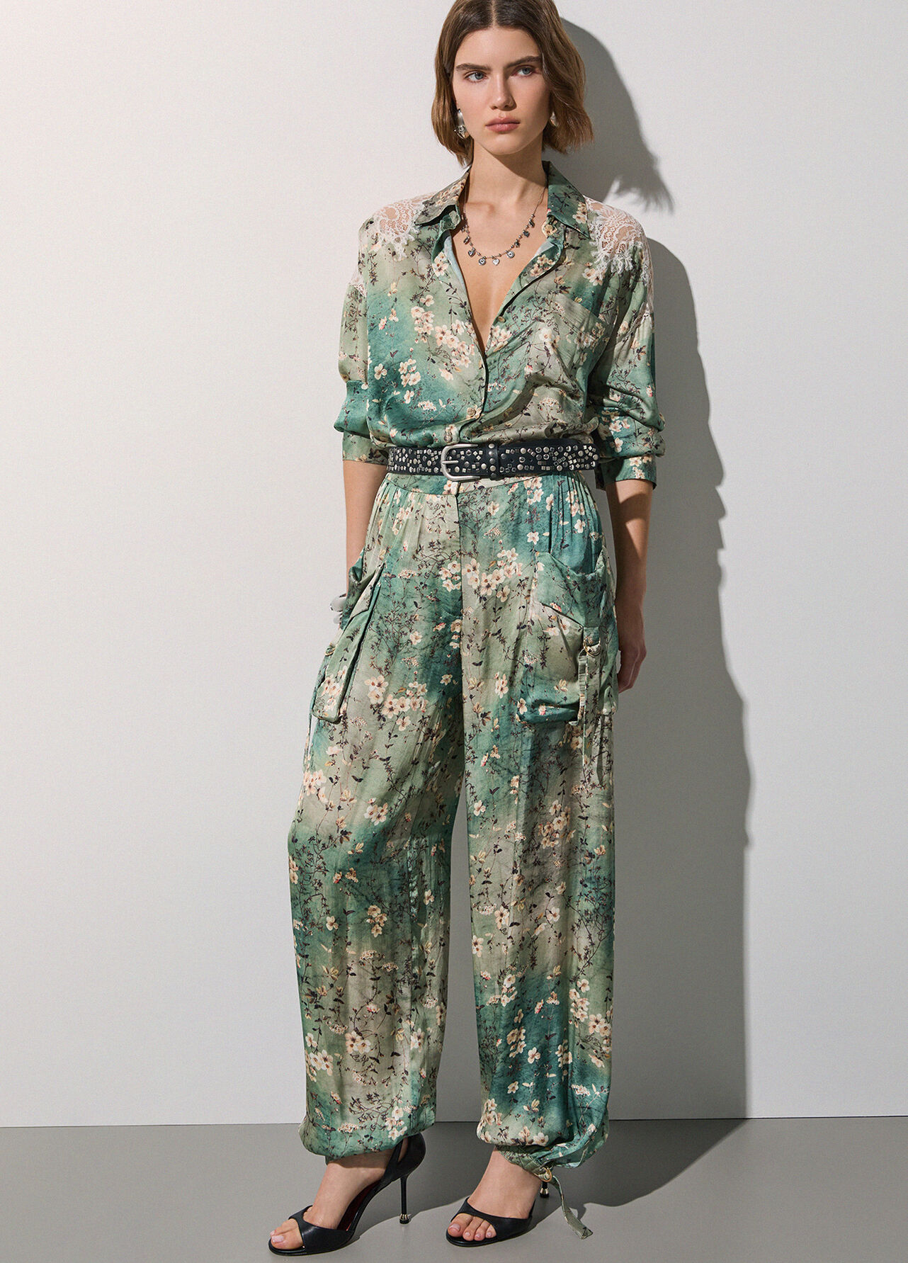 Camicia in raso stampato - LIGHT BLUE FLORAL