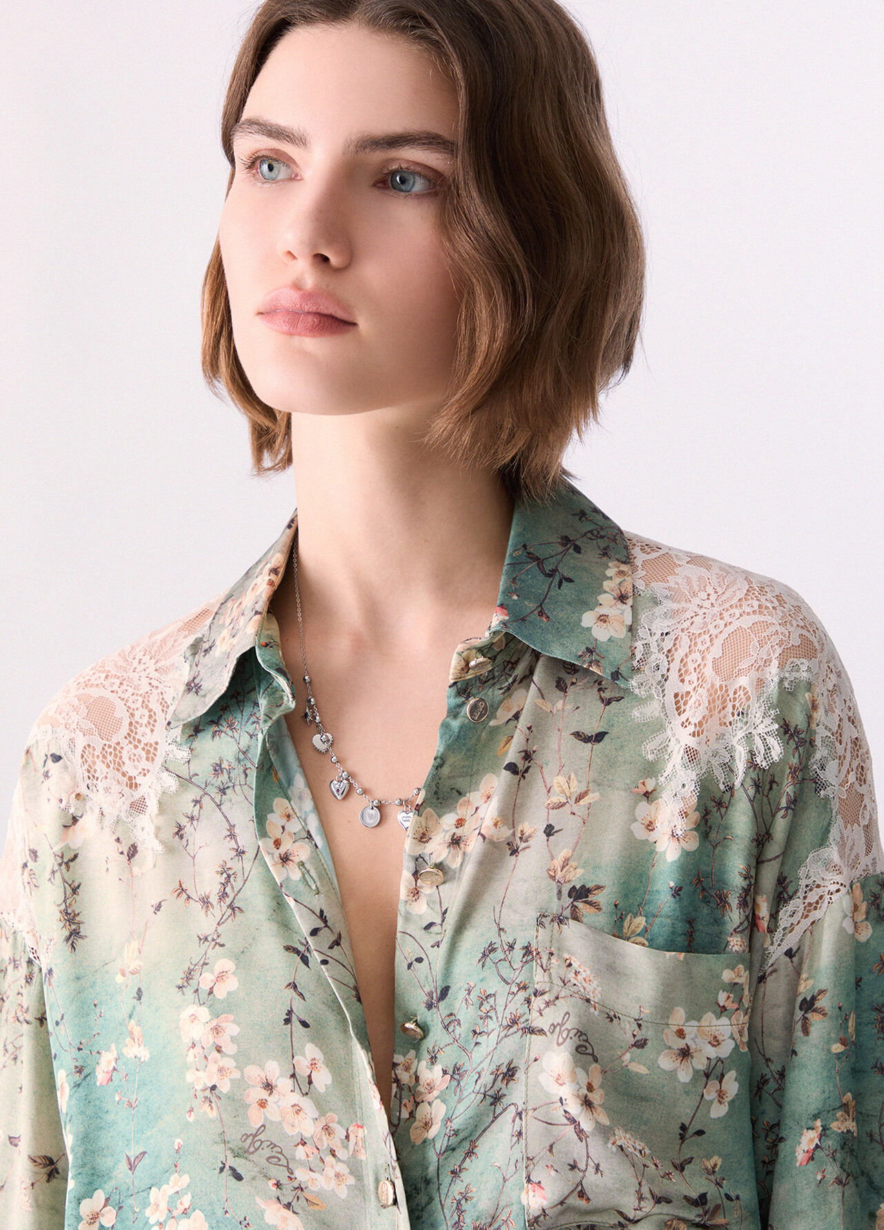 Camicia in raso stampato - LIGHT BLUE FLORAL