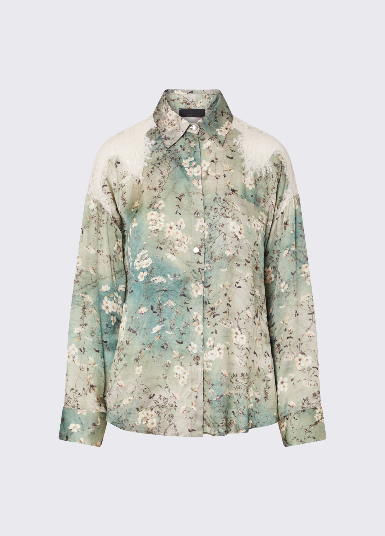Camicia in raso stampato - LIGHT BLUE FLORAL