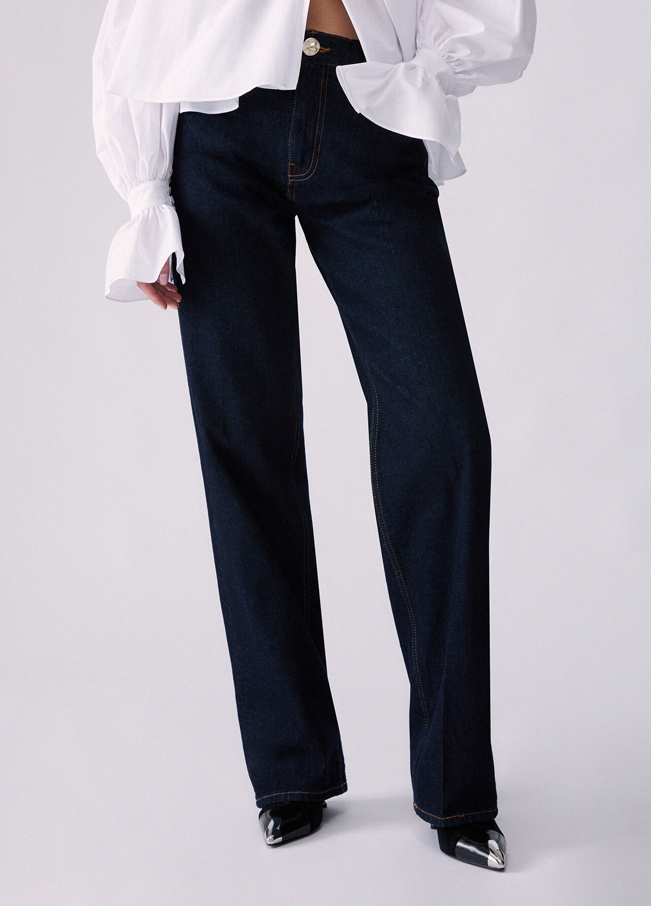 Jeans straight con dettagli in tessuto - BLUE DENIM