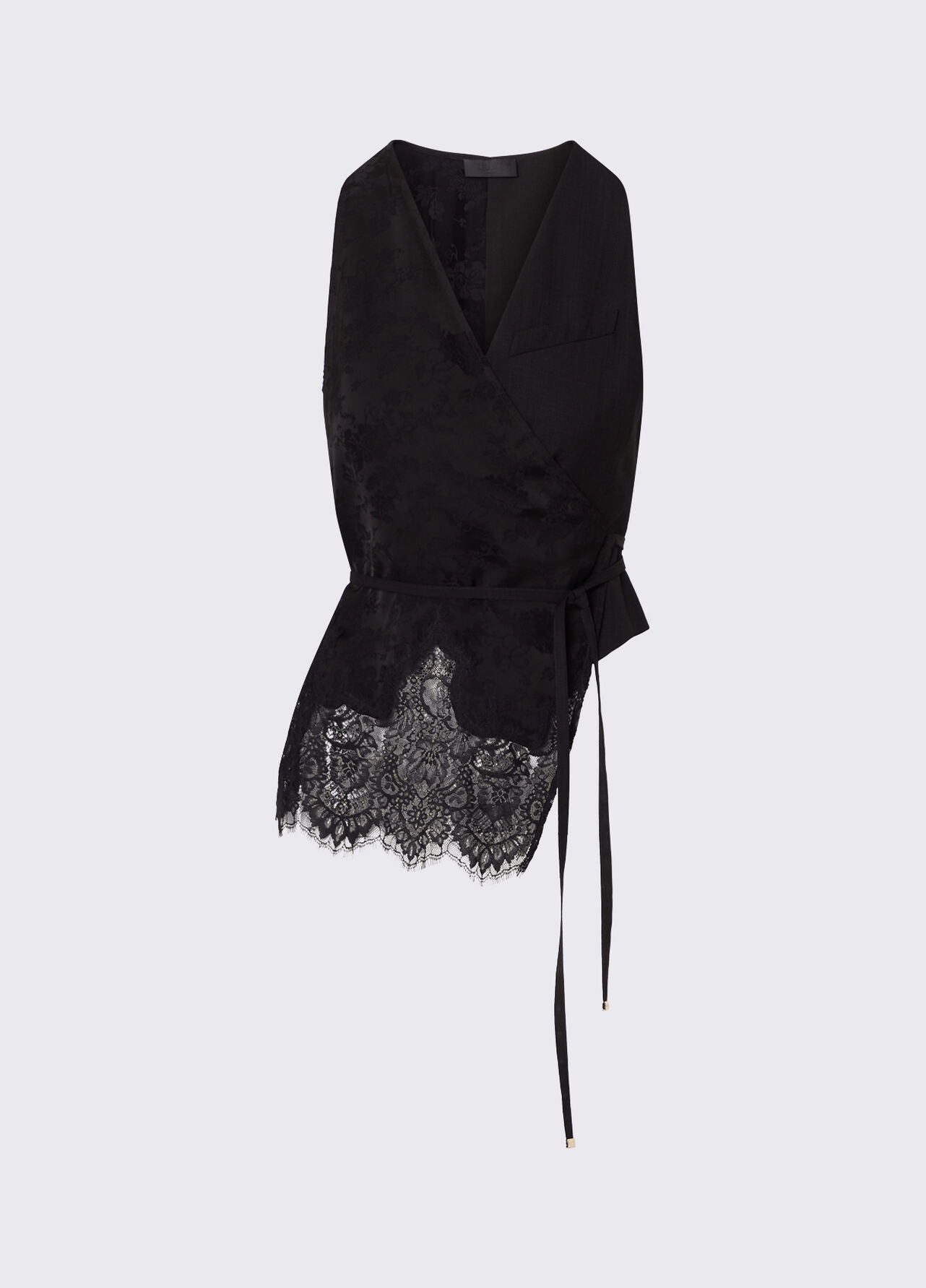 Top jacquard con dettagli in pizzo - BLACK
