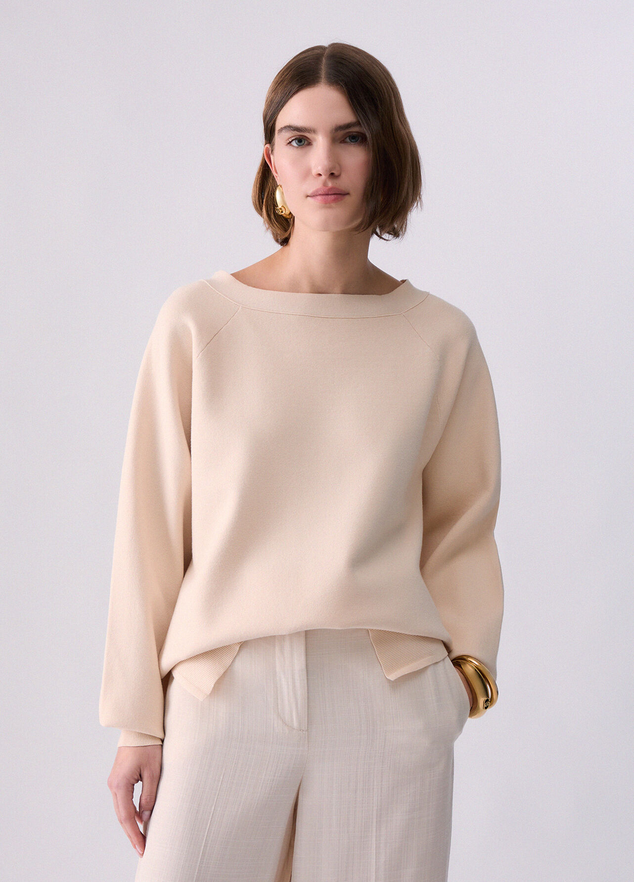 Felpa in maglia con cut-out - CREAM