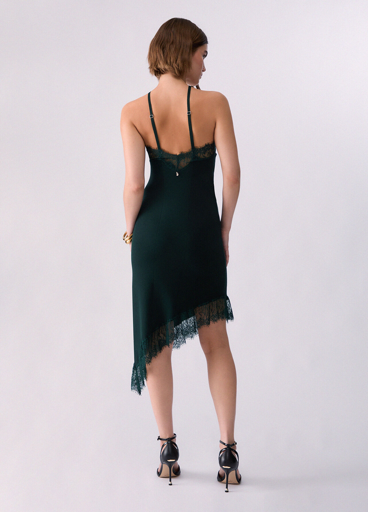 Abito midi in maglia con pizzo - DARK GREEN