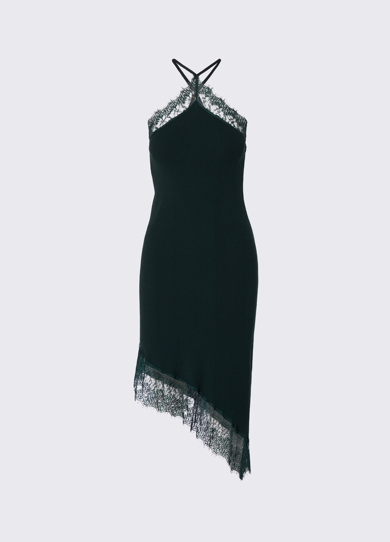 Abito midi in maglia con pizzo - DARK GREEN