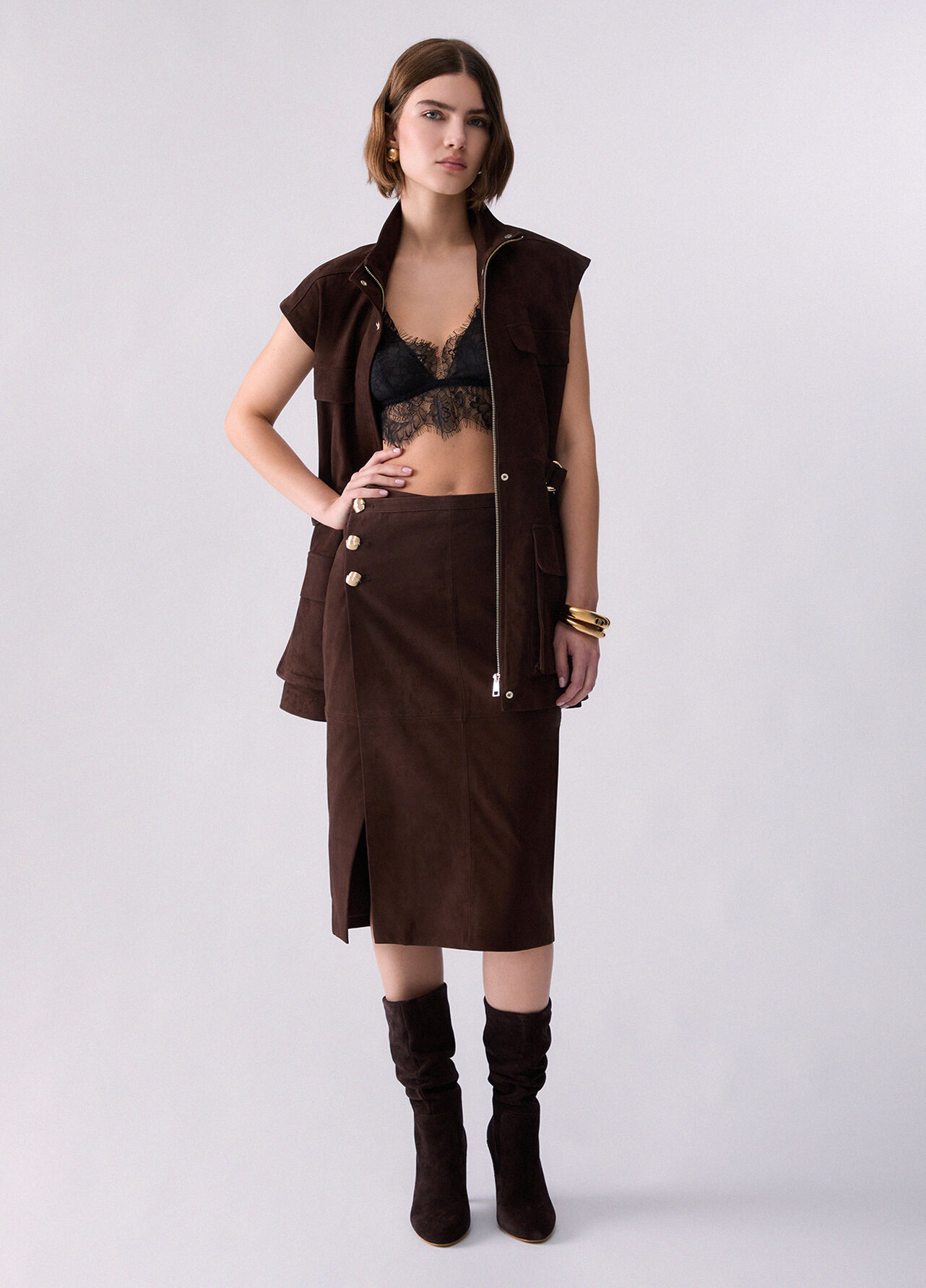 Longuette in camoscio - COCOA BROWN