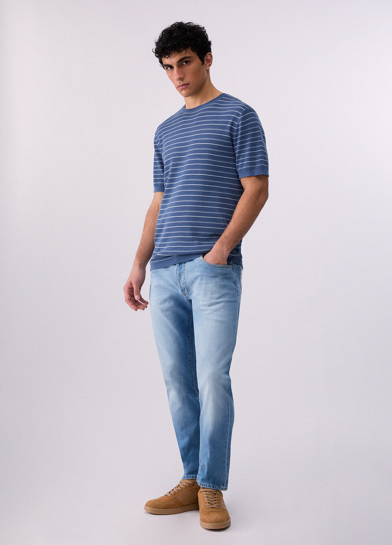 T-shirt in maglia a righe - BLUE