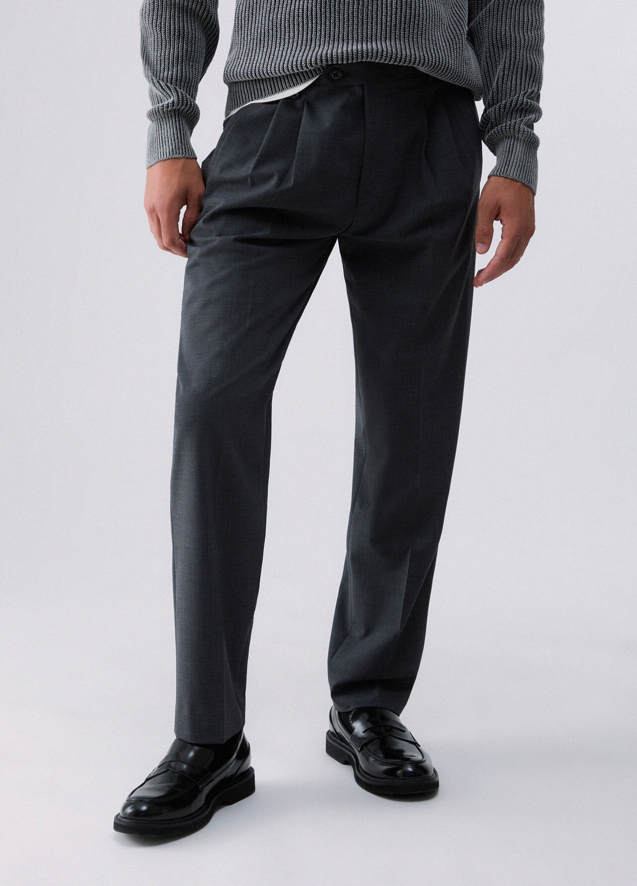 Pantaloni chino in misto lana - DARK GREY