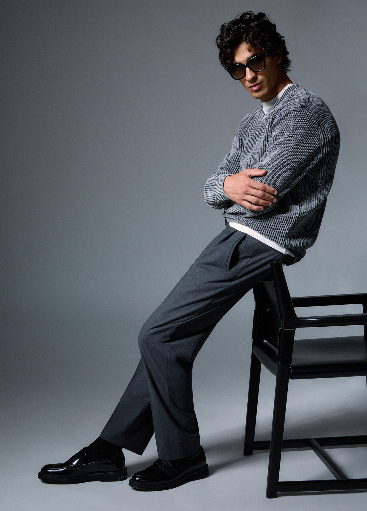 Pantaloni chino in misto lana - DARK GREY