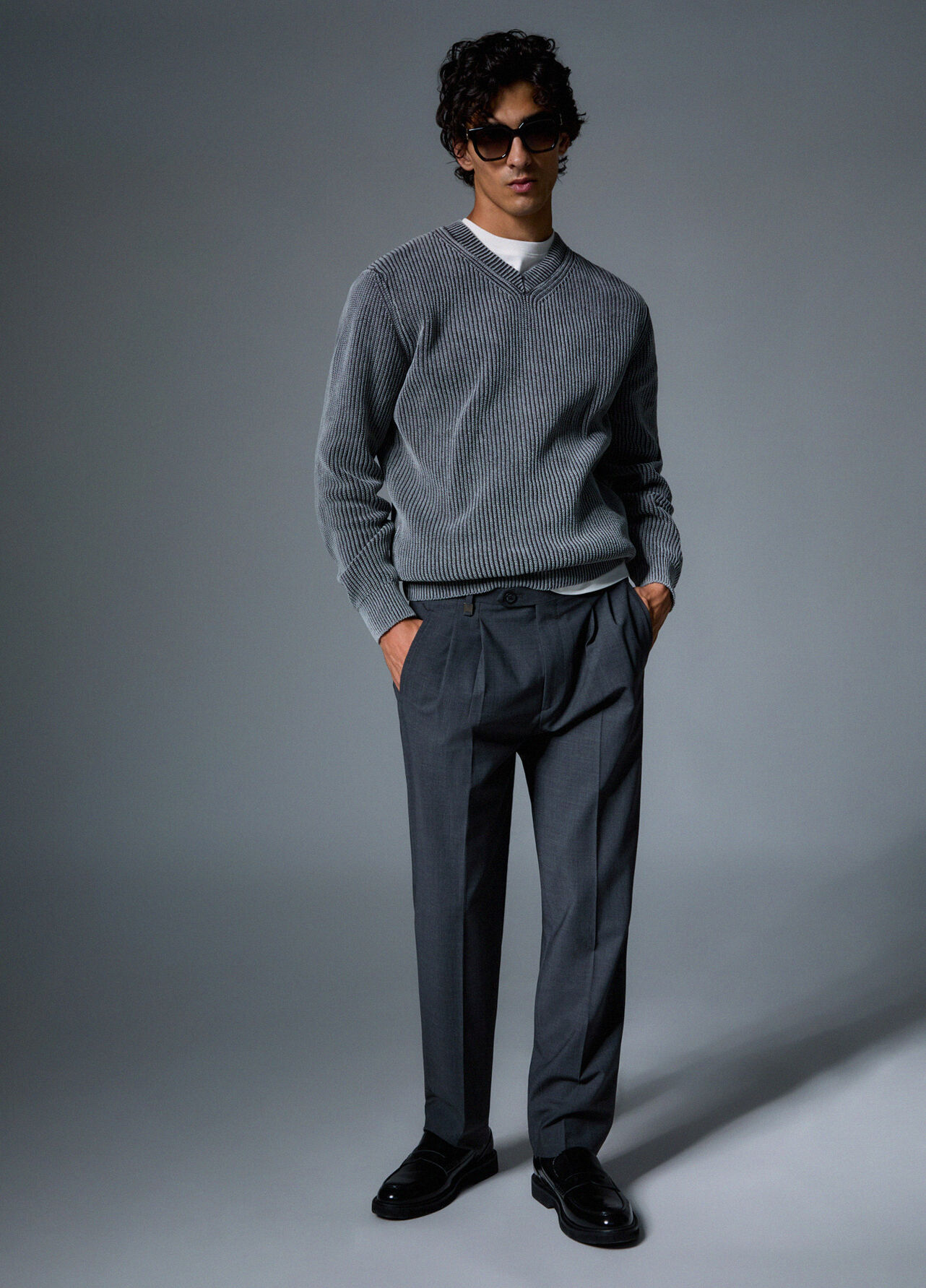 Pantaloni chino in misto lana - DARK GREY