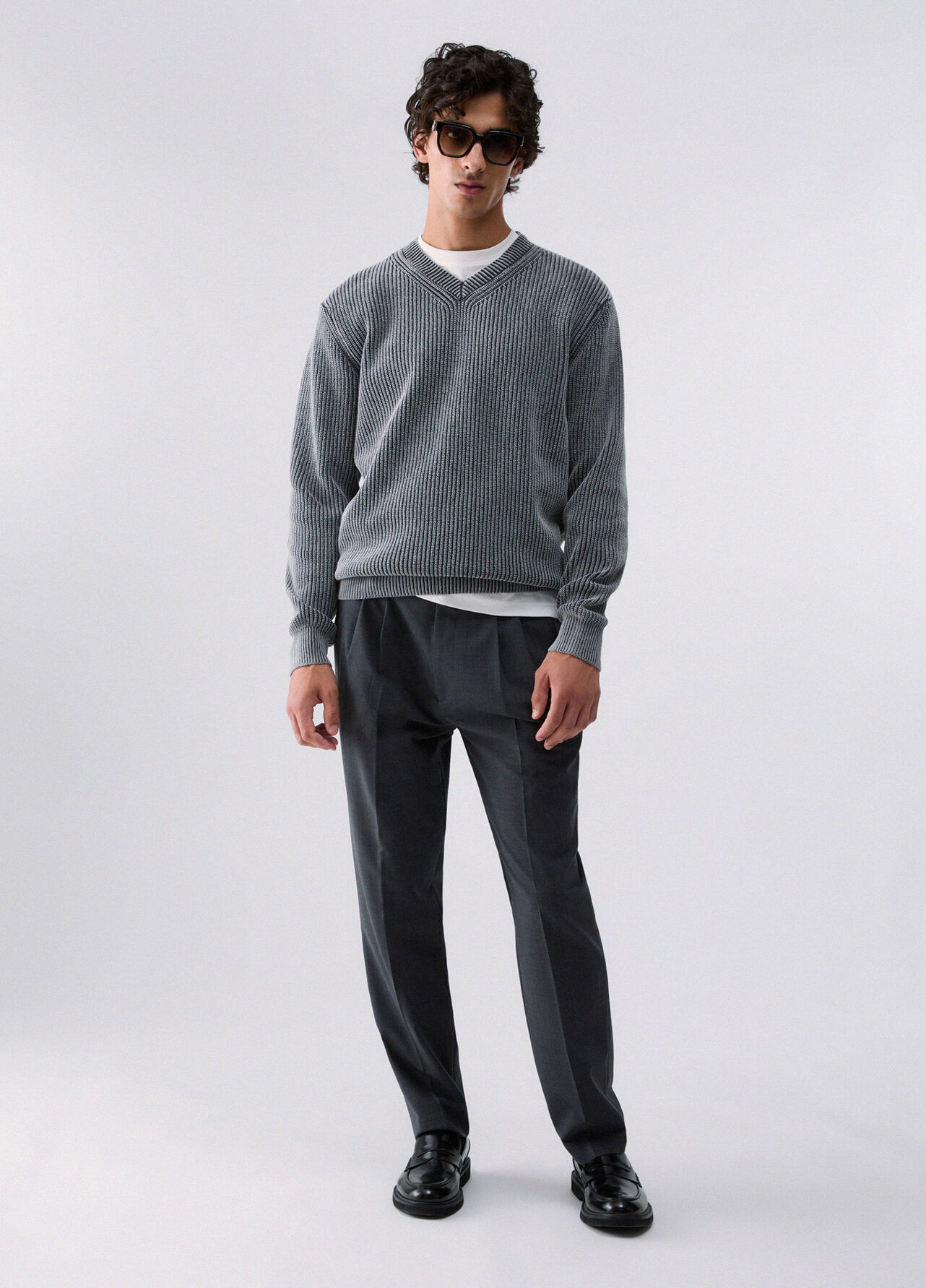 Pantaloni chino in misto lana - DARK GREY