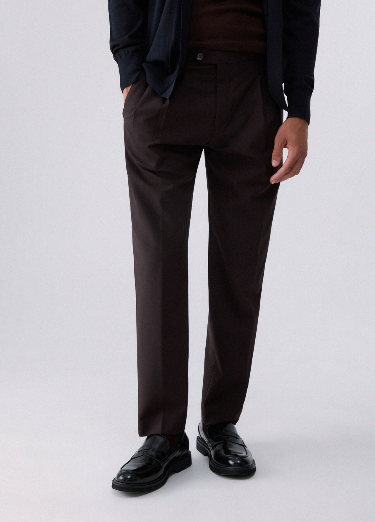 Pantaloni chino in misto lana - BROWN