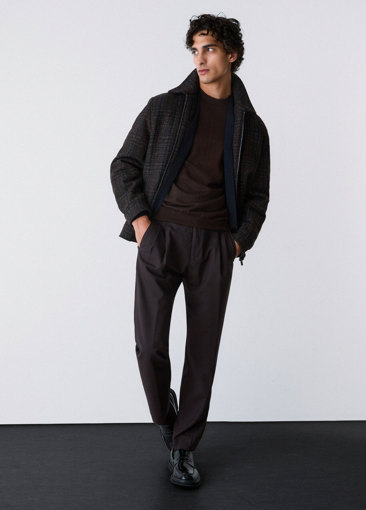 Pantaloni chino in misto lana - BROWN