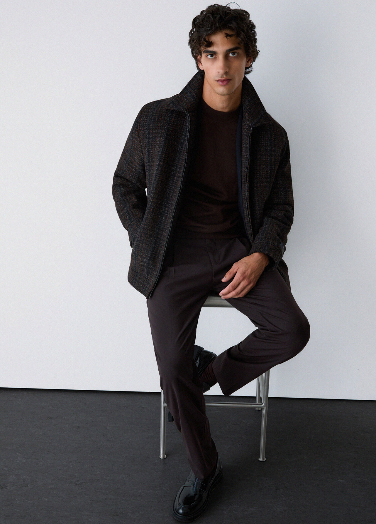 Pantaloni chino in misto lana - BROWN
