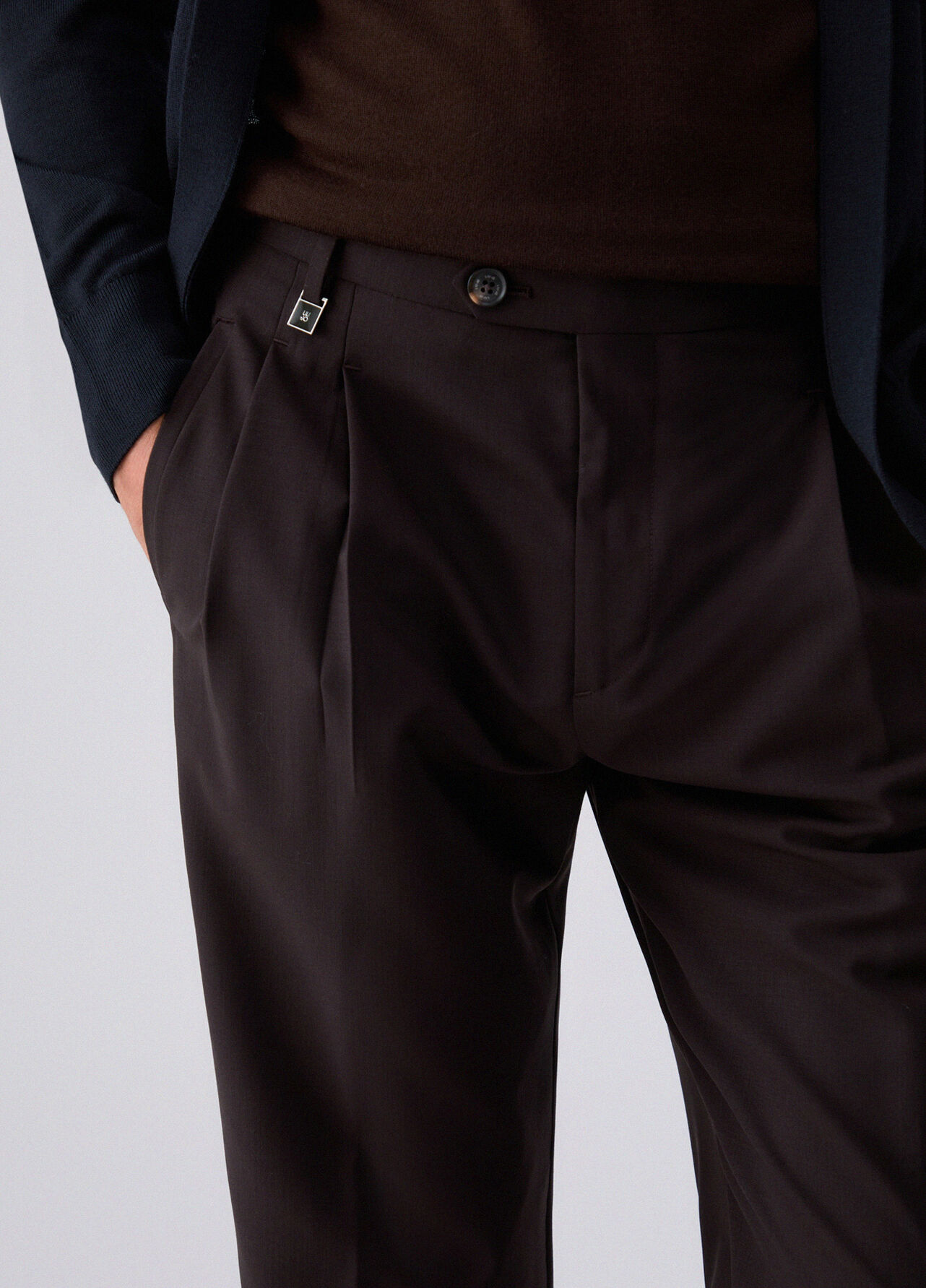Pantaloni chino in misto lana - BROWN