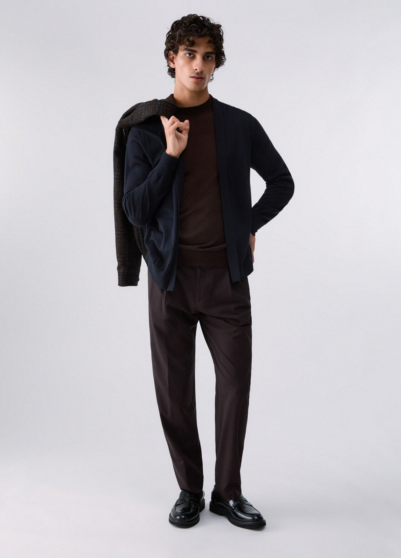 Pantaloni chino in misto lana - BROWN