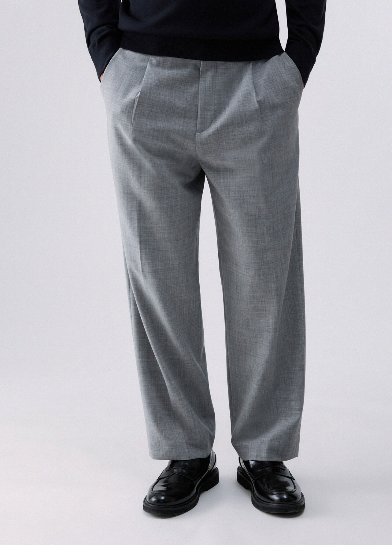 Pantaloni chino in misto lana - MELANGE GREY