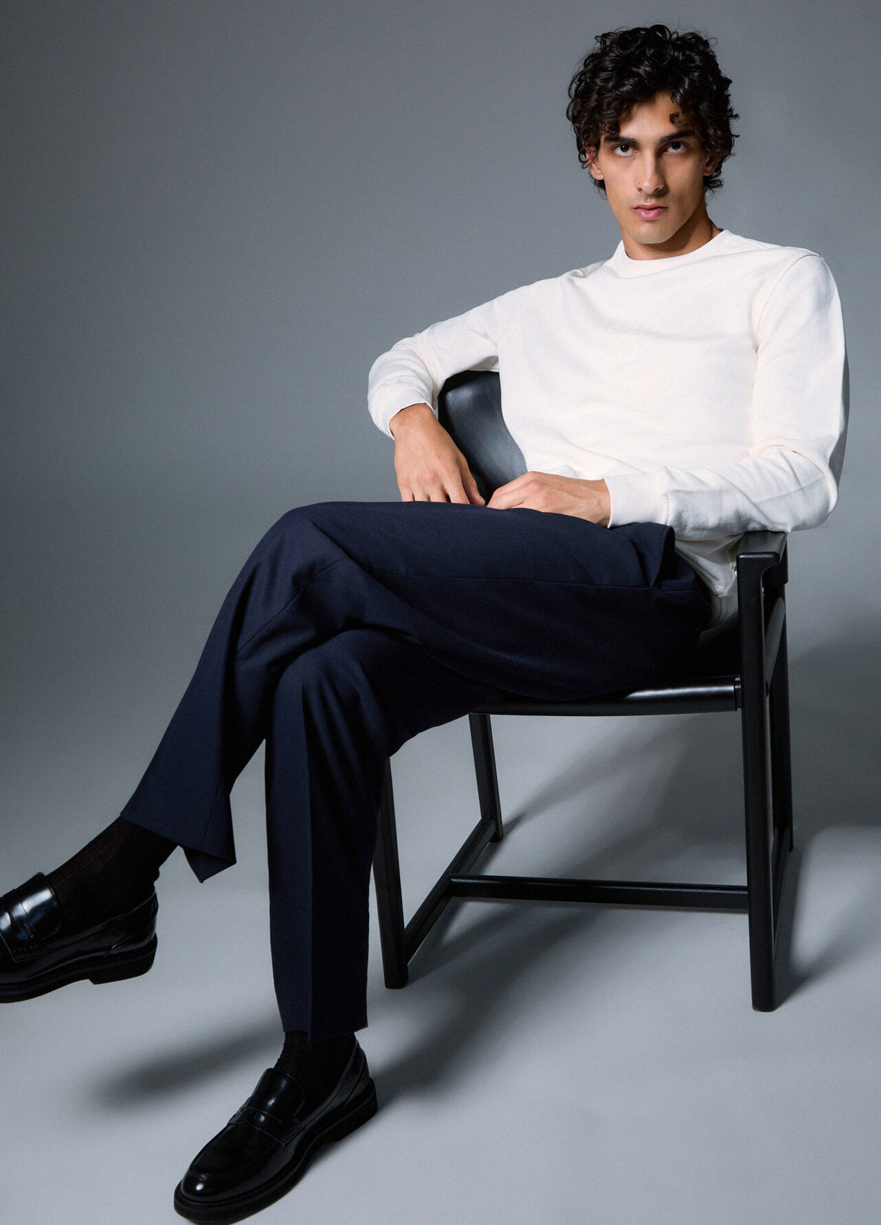 Pantaloni chino in misto lana - DARK BLUE