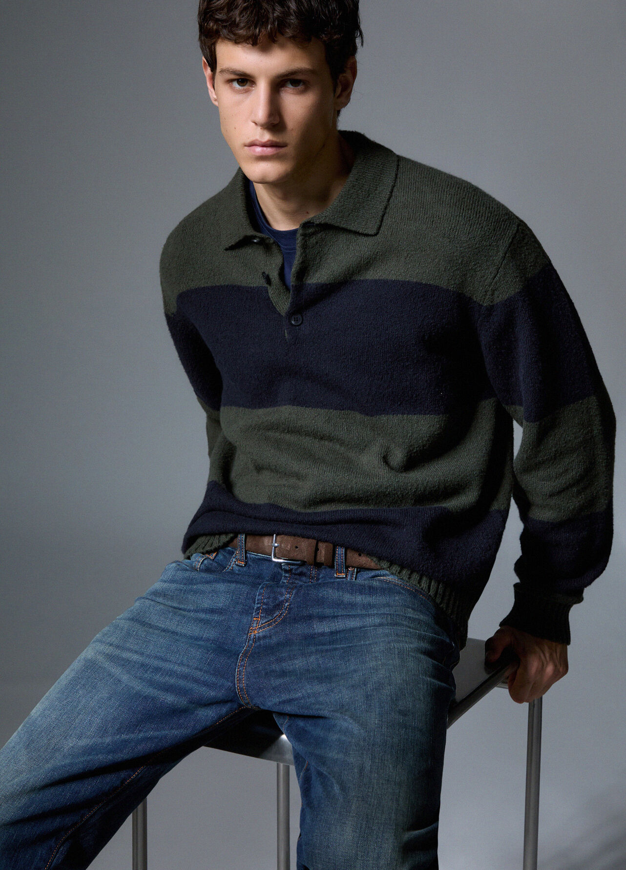 Polo in maglia a righe - GREEN / BLUE