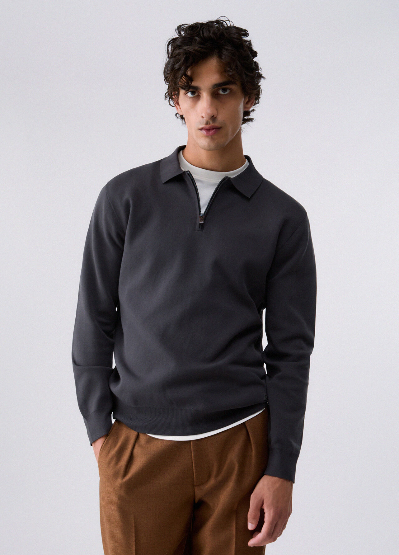 Polo in cotone rasato - DARK GREY